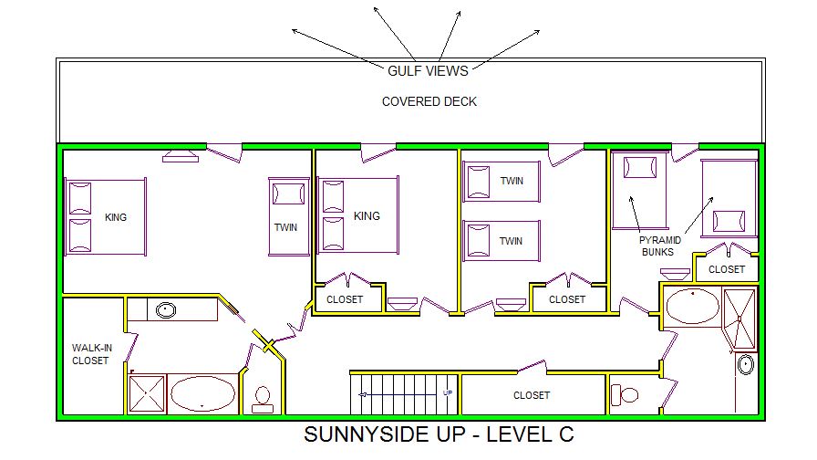 A level C layout view of Sand 'N Sea's beachfront house vacation rental in Galveston named Sunnyside Up